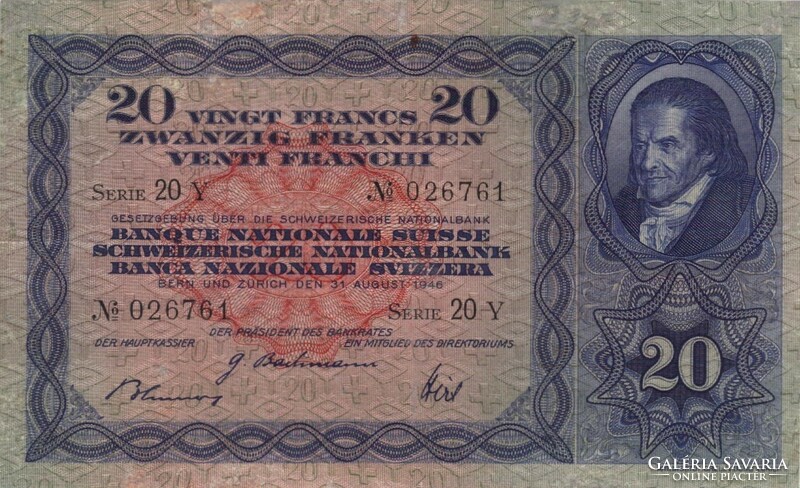 20 frank francs franken 1946 Svájc