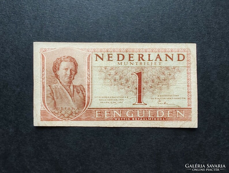 Ritkább! Hollandia 1 Gulden 1945, F+