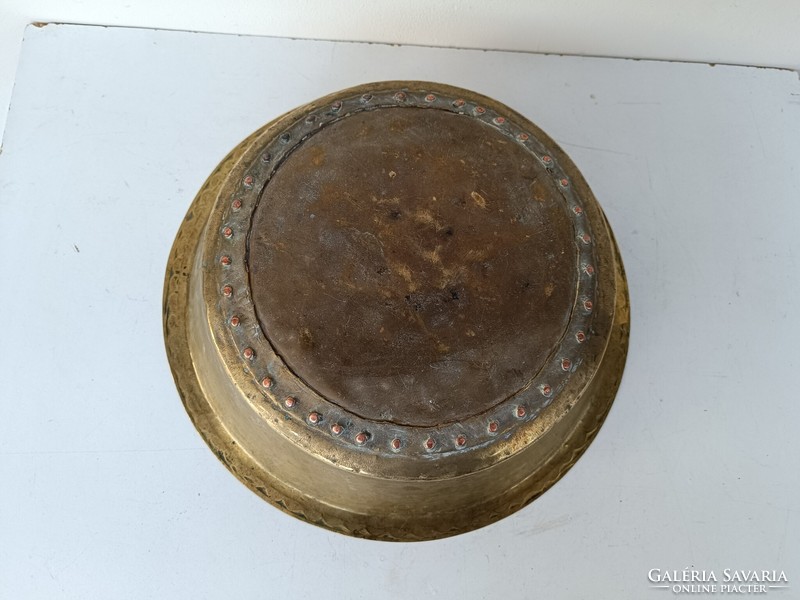 Antik konyhai eszköz sárgaréz réz mosdó lavór zöldségmosó edény 742 8387