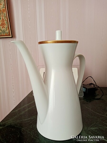 Jelzett német fehér - Rosenthal - porcelán  teás / kávés kanna  arany csíkkal tetővel