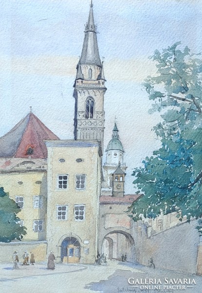 Vilmos Bereczky: Salzburg, 1931 (framed watercolor) 1930s - Austria