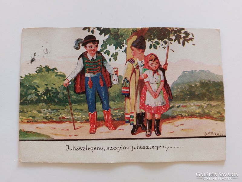 Old postcard 1940 postcard drawing by Bernáth folk costume