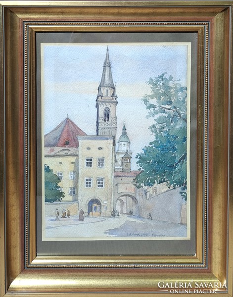 Vilmos Bereczky: Salzburg, 1931 (framed watercolor) 1930s - Austria