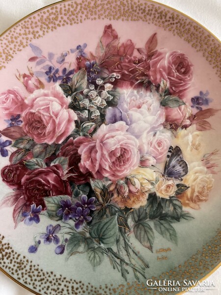 Álomszép Lena Liu rózsás sorszámozott dísz tányér,