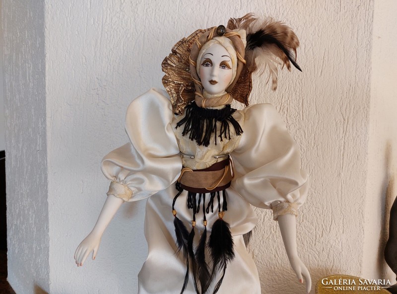 Velencei porcelán baba retro karneváli dísz farsangi régi emléktárgy dekoráció 46 cm
