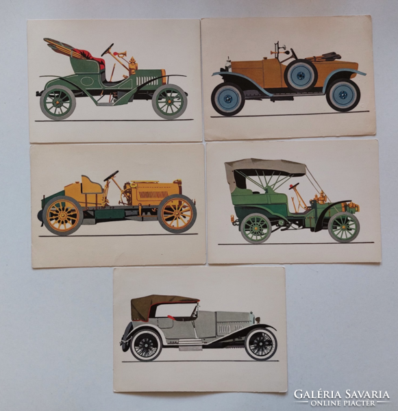 Old car postcard 1969 postcard oldtimer motif Árpád darvas drawing 5 pcs