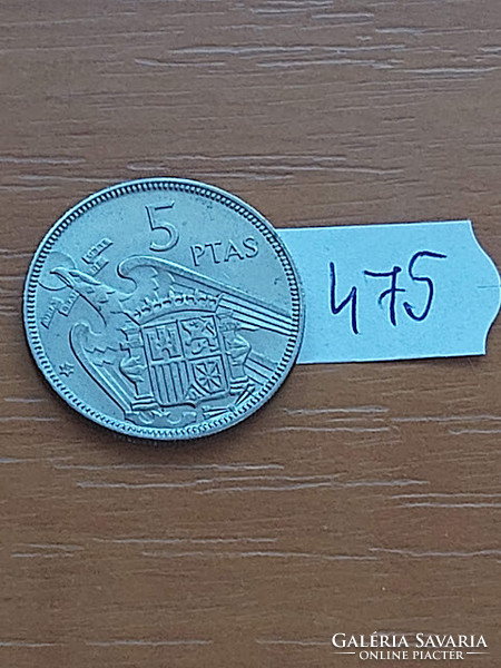 SPANYOLORSZÁG 5 PESETA 1957 Francisco Franco, Réz-nikkel  475