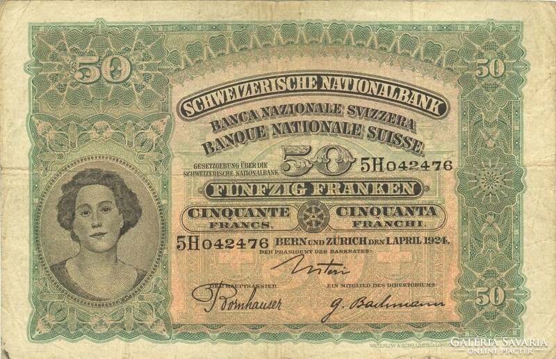 50 frank francs franken 1924 Svájc