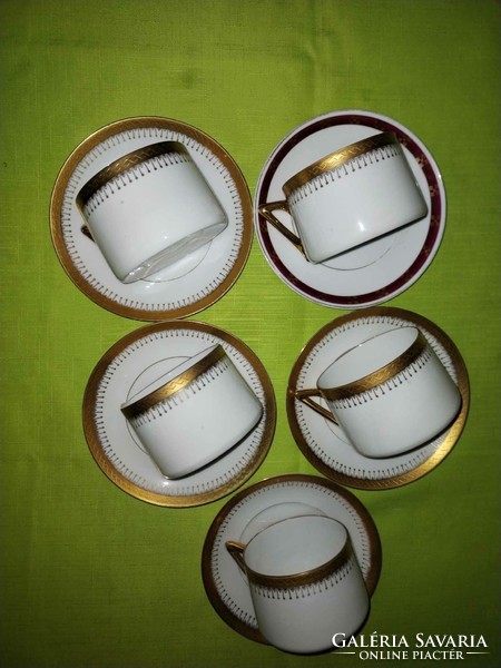 Antik Pirkenhammer porcelán 5 darabos teás csészék-aljukkal