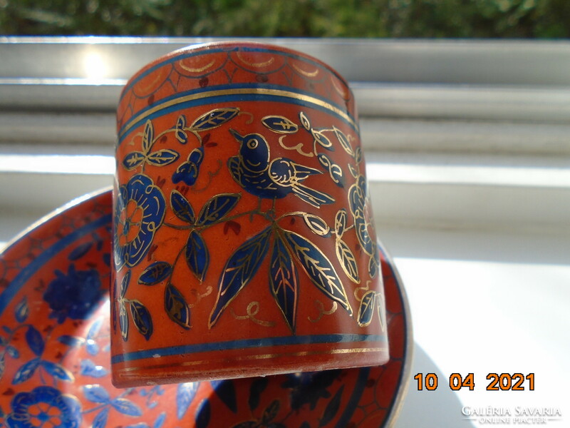 1850 Fischer&mieg special coral red rare coffee set with gold contoured cobalt patterns