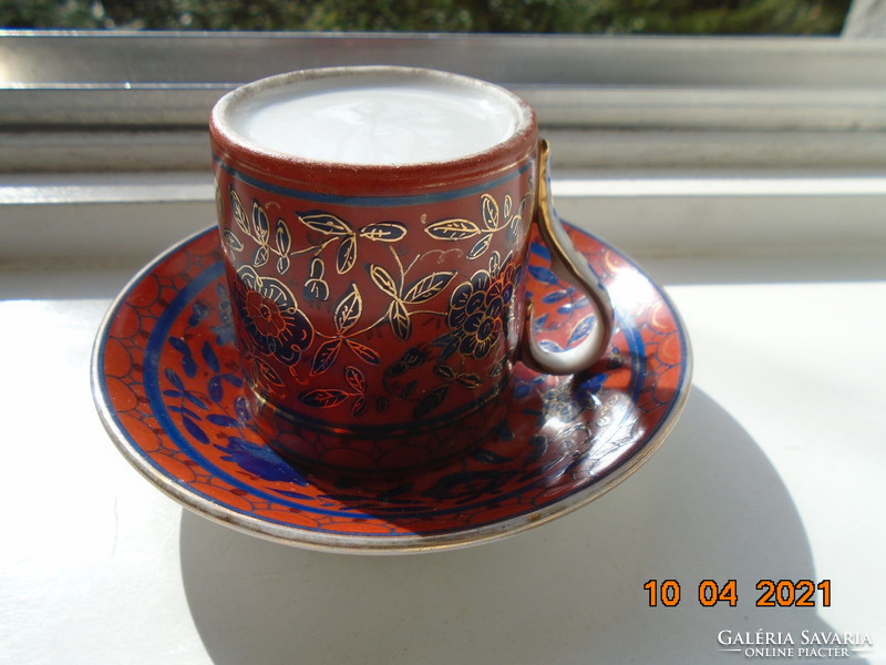 1850 Fischer&mieg special coral red rare coffee set with gold contoured cobalt patterns