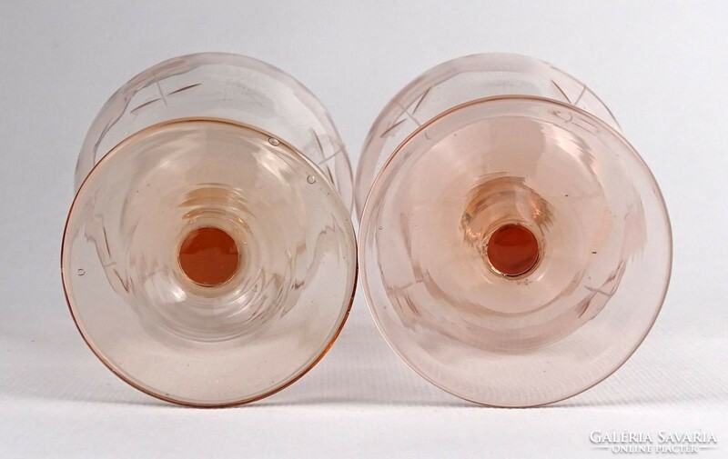 1Q202 Régi talpas csiszolt rózsaszín boros üvegpohár pár 12.5 cm