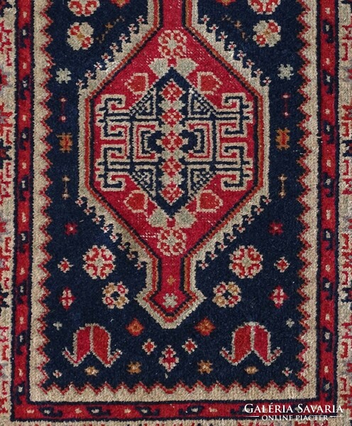 1L024 old art deco blue red hand-knotted connecting carpet 72 x 170 cm