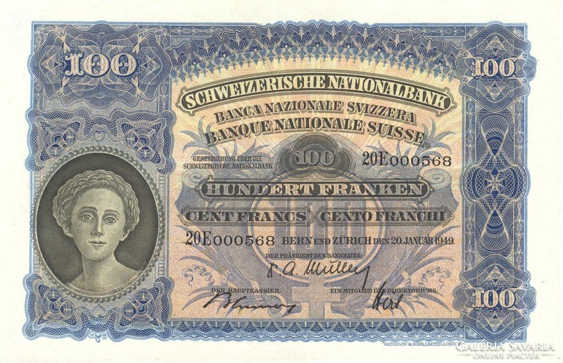100 Francs francs franken 1949 Switzerland beautiful