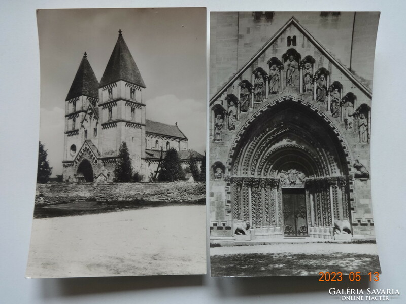 Two old postcards together: Benedictine abbey church + gate (1961 and 1962)