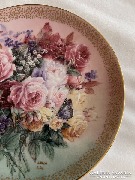 Álomszép Lena Liu rózsás sorszámozott dísz tányér,