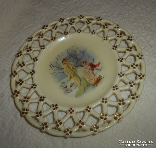 Zsolnay porcelain faience plate with an openwork border - 1880s - with a mark pressed into the mass