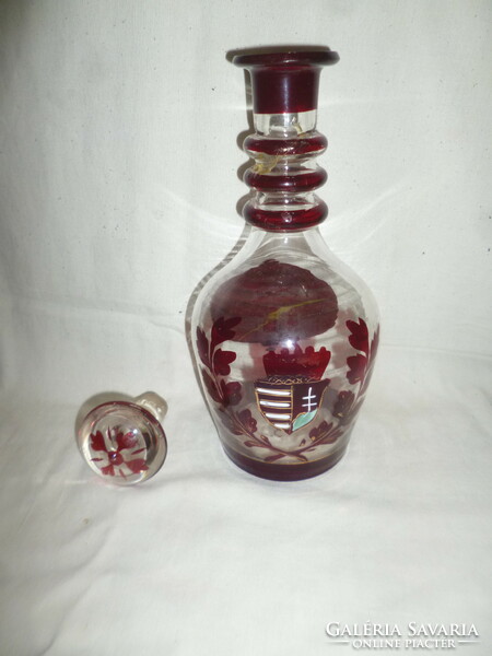 Antik 19 századi magyar címeres fújt festett üveg kossuth palack