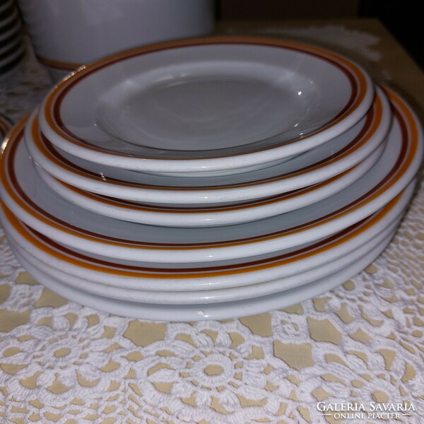 Alföldi porcelán sárga barna csíkos, 3db ﻿süteményes tányér, 17,5x2cm magas