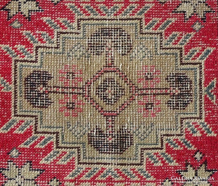 1L017 old art deco red pattern fringed hand-knotted connecting rug 90 x 178 cm