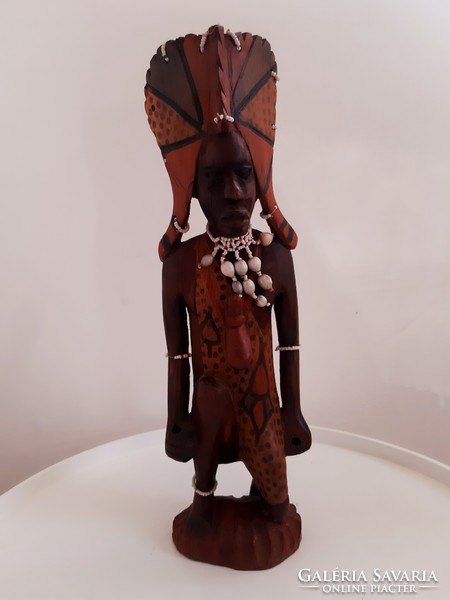 African carved wooden chieftain statue