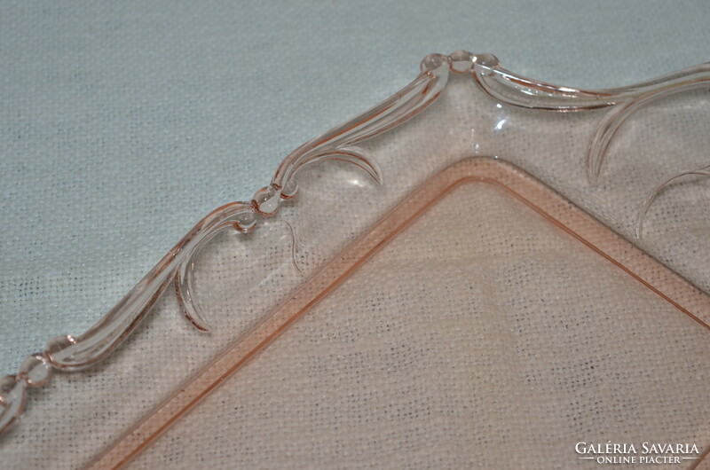 Rózsaszín üveg kínáló tálca  ( DBZ 0088 )
