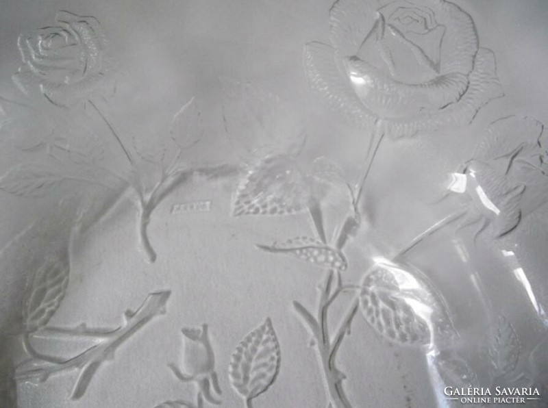 Hatalmas rózsa mintás üveg asztalközép,kínáló tál