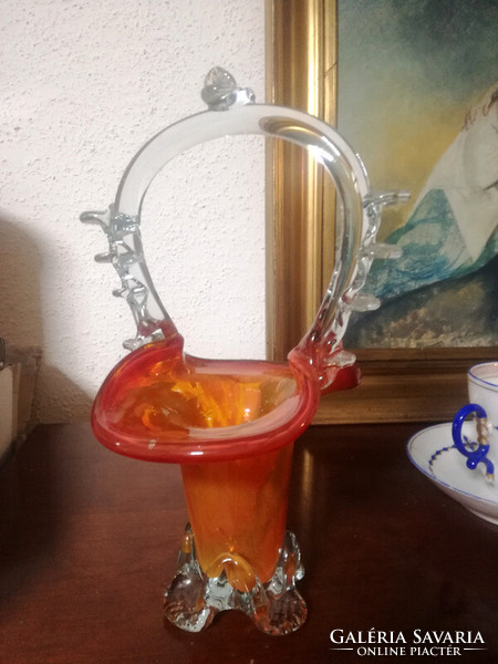 Glowing orange Murano glass serving basket - art&decoration