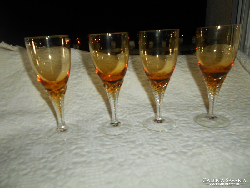 4 amber-colored glass goblets with feet - the price applies to 4 pcs