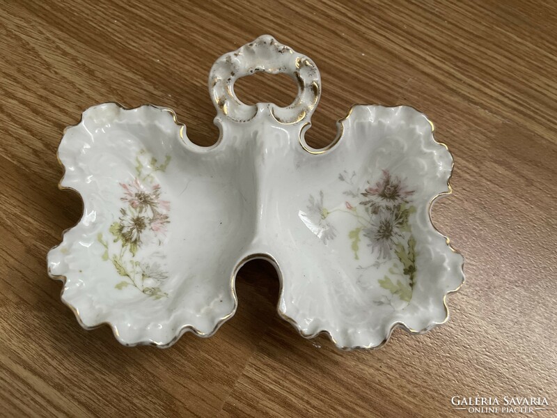 Very nice antique porcelain salt and pepper holder.