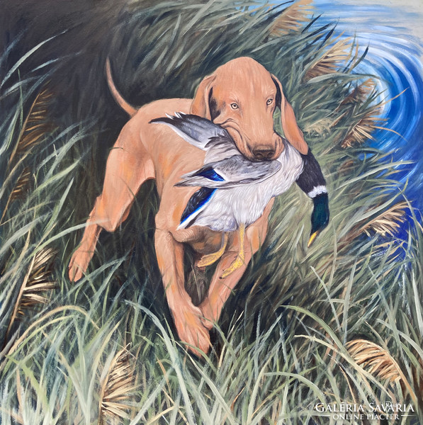 Faithful hunting companion - oil painting - hunting, retriever, dog, nature, landscape