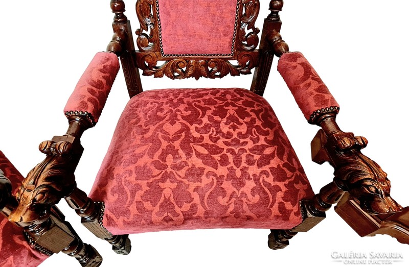 A805 antique, richly carved, Renaissance-style throne armchairs