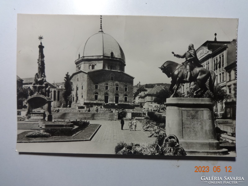 Old postcard: Pécs, Széchenyi Square, 1957