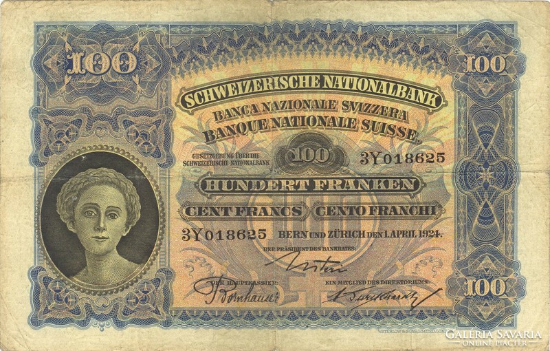 100 frank francs franken 1924 Svájc