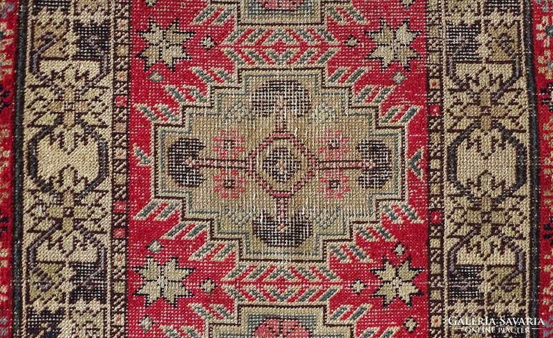 1L017 old art deco red pattern fringed hand-knotted connecting rug 90 x 178 cm