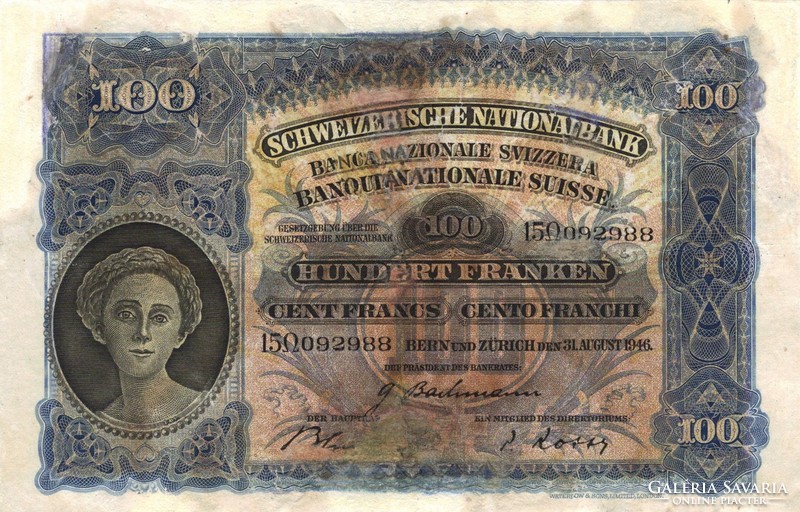 100 frank francs franken 1946 Svájc