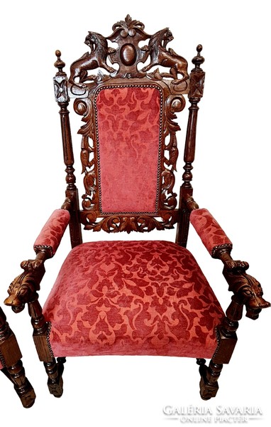 A805 antique, richly carved, Renaissance-style throne armchairs
