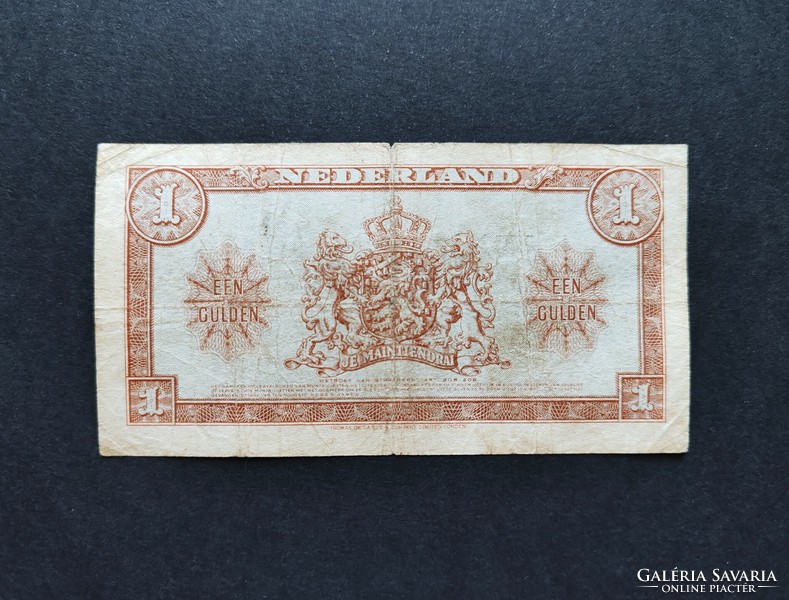 Ritkább! Hollandia 1 Gulden 1945, VG+-F