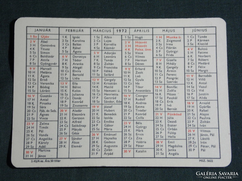 Card calendar, card calendar, paper stationery shops, name-day, 1972, (5)