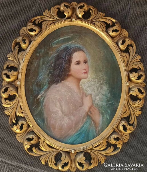 Large antique painting by Bihari Emma in a Florentine frame