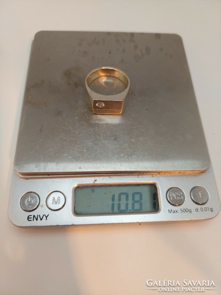287T. 14k Arany 10.81g Briliáns 0.35Ct Magyar, Férfi Pecsétgyűrű, Top Wesselton VS1 kővel