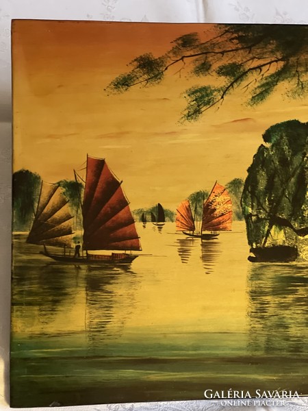 Very nice Chinese lacquer wood hand painted picture.