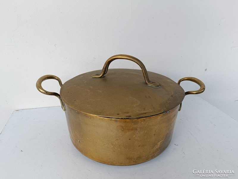 Antique kitchen tool brass copper pot with lid 741 8386