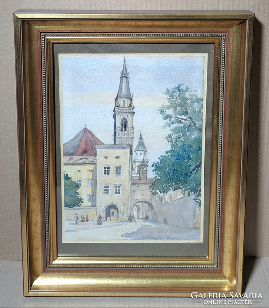 Bereczky Vilmos: Salzburg, 1931 (keretezett akvarell) 1930-as évek - Ausztria