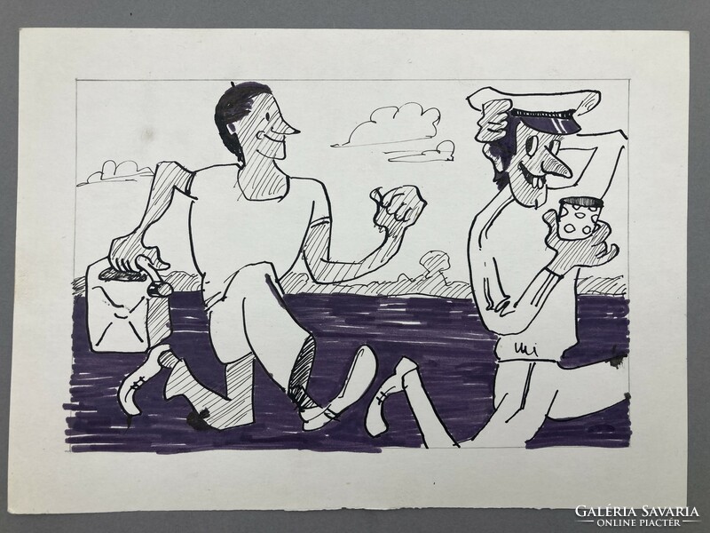 Retro caricature series, humorous ink graphics from the 70s