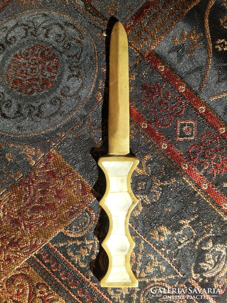 Gyöngyház - betétes régi réz levélbontó kés