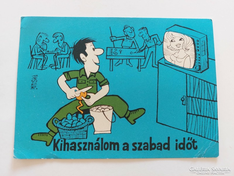 Régi képeslap 1972 levelezőlap Pusztai Pál rajza