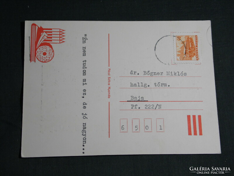 Postcard, souvenir card, Pécs miner's day 78, graphic artist, newspaper, miner's lamp