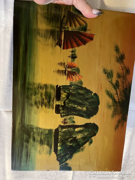 Nagyon szép Kinai lakk fa kézzel festett kép.