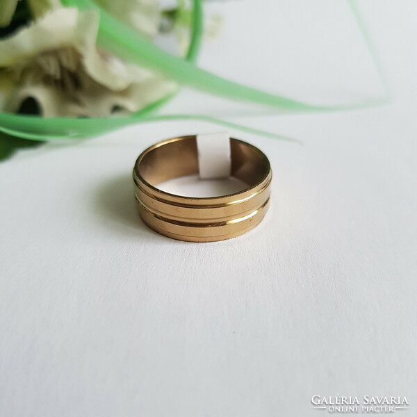 New, gold-colored, 3-band sunken striped ring - usa 10 / eu 62 / ø20mm